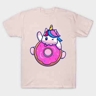 Cute Unicorn Eating Doughnut Cartoon T-Shirt